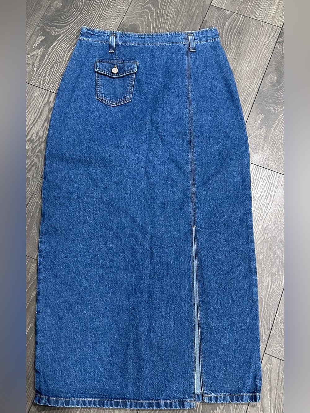 Vintage 90s Vivaldi Denim Midi Skirt Zip Back Size 8 Medium Wash Made In USA
